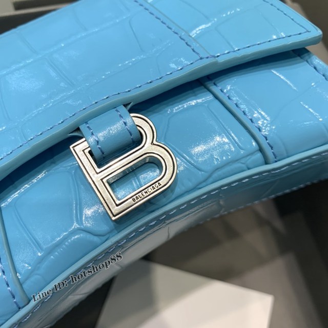 Balenciaga專櫃爆款迷你鱷魚水彩藍手提女包 巴黎世家mini Hourglass沙漏包 fyj1932